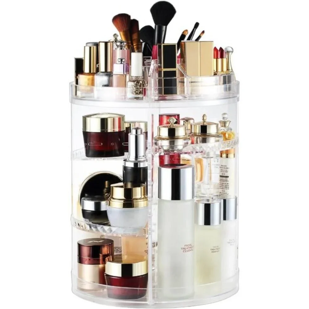 360° Rotating Clear Makeup Organizer with 8 Adjustable Layers & Large Capacity